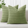 MIULEE Pack of 2 Spring Corduroy Decorative Throw Pillow Covers 18x18 Inch Soft Boho Striped Pillow Covers Modern Farmhouse Home Decor for Summer Sofa Living Room Couch Bed Sage Green