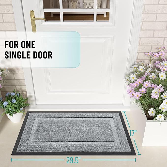 OLANLY Front Door Mat Indoor Outdoor Entrance, Waterproof All-Season, All-Weather Doormat, Sturdy Natural Rubber, Low Profile, Easy Clean Patio Porch Entryway Mat, 47x17, Ash Gray