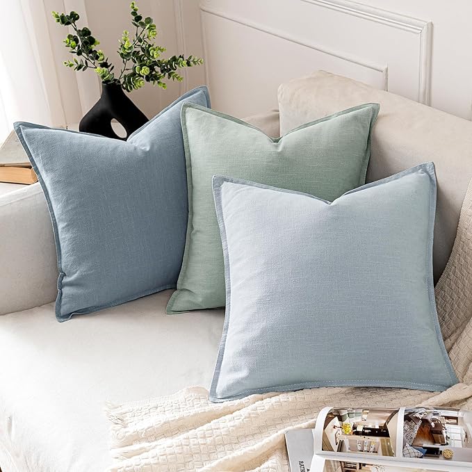 MIULEE Decorative Linen Euro Sham Pillow Covers 22x22 Inch Light Blue Boho Farmhouse Neutral Couch Throw Pillows for Bed Pack of 2 Accent Coastal Modern Pillowcase Summer Sofa Livingroom Home Decor