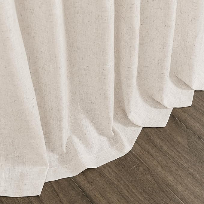 Beige Linen Sheer Curtains 102 Inches 2 Panels Set Back Tab Rod Pocket Extra Long Semi Sheer Light Filter Vintage Curtain Drapes Room Decor Aesthetic Curtains for Living Room High Window 42x102