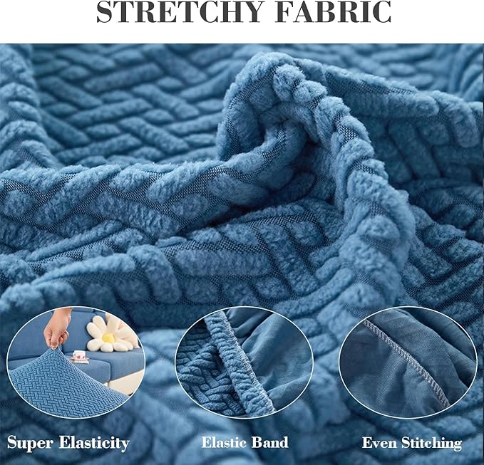 Sofa Covers Couch Covers for Sofa Pet Friendly Couch Cushion Covers Universal Sofa Covers Washable Stretch Slipcovers for Sectional Sofa (Texture Blue, 2 Seats + Chaise Cover)
