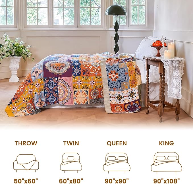 MSGKV Boho Throw Blanket for Couch 50"x60" 100% Cotton Blanket Spring Breathable Lightweight Blankets for Sofa Home Decor Muslin All Seasons
