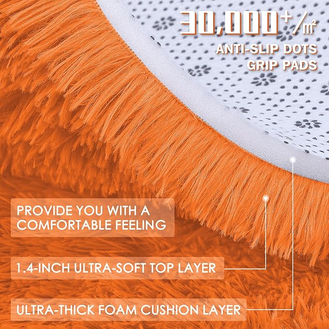 OLANLY 3x5 Machine Washable Small Bedside Rug, Soft Fluffy Shaggy Rugs for Living Room, Bedroom, Indoor Floor Carpet for Kids Girls and Boys, Preppy Dorms, Nursery, Home Decor Aesthetic, Orange