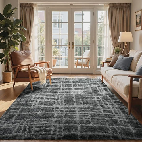 5x7 Ft Large Shag Rugs for Bedroom Living Room, Tie Dyed Ultra Soft Fluffy Furry Area Rug for Indoor Floor, Aesthetic Carpet for Home Decor (Grey)