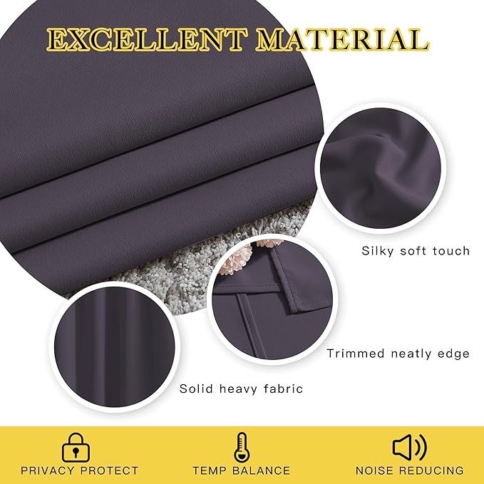 NICETOWN Blackout Large Window Curtains 84 inches Long - Grommet Room Darkening Sliding Door Thermal Curtains & Drapes Sound Block for Bedroom/Living Room (Greyish Purple, 2 Panels, W66 x L84)