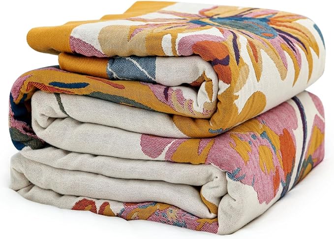 MSGKV Boho Throw Blanket King Size 108" x90'' Cotton Blanket for Bed Spring Decoractive Breathable Throw Blankets Quilt Living Room