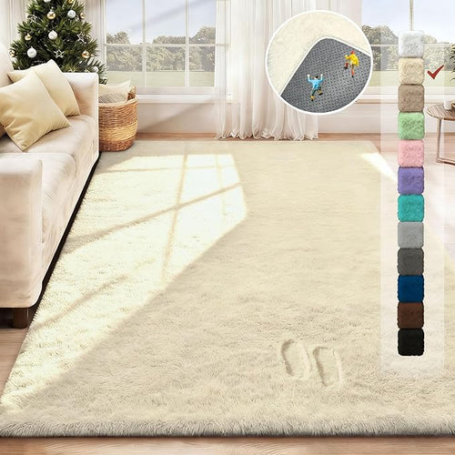 5x8 Area Rug for Living Room: Fluffy Shag Soft Washable Rugs Fuzzy Plush Indoor Carpet for Bedroom Nursery Playroom Dorm Kids Girls Boys Room (Cream White, 5'x8')