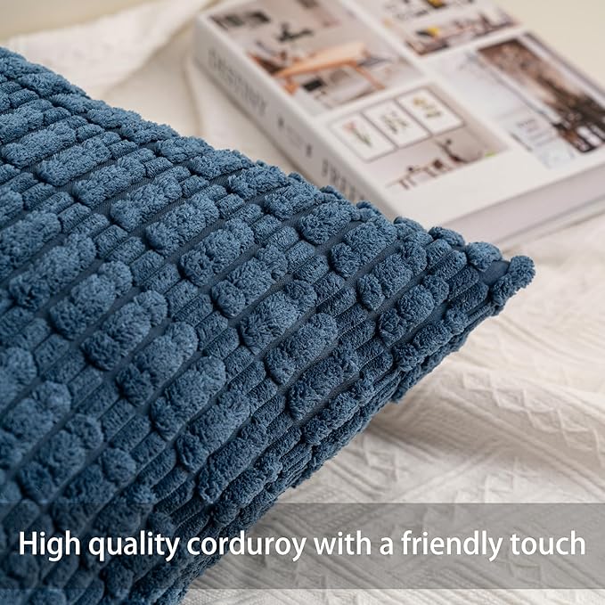 Pack of 2 Corduroy Decorative Throw Pillow Covers 16x16 Inch Soft Striped Pillow Covers Modern Farmhouse Home Decor for Sofa Living Room Couch Bed（Teal）