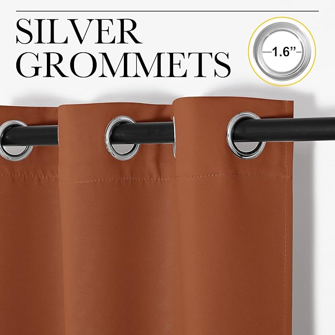 NICETOWN Burnt Orange Blackout Extra Long Curtains for Sliding Door, 55 by 120, 2 Pieces, Blocking Out Sunlight Window Treatment Modern Design Grommet Curtain Panels for Dining Room