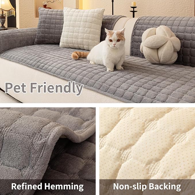Velvet Couch Covers for Dogs, Dog Sectional Couch Covers, Pet Couchs Cover for 2-3 Seater, Couchs Protector for Dogs, Sectional Sofa Cover for Pet Washable(1PC,Dark Grey,27.6"×70.9")