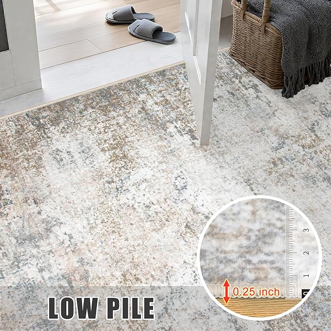 2.6'x8' Runner Rug Washable Rug;Modern Abstract Soft Thin Runner Rug Brown Grey