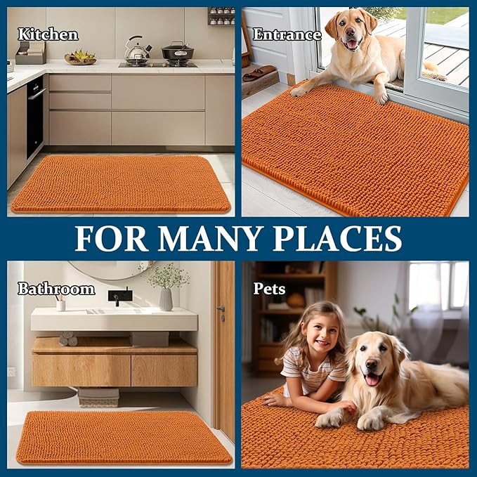 OLANLY Dog Door Mat for Muddy Paws 48x30, Absorbs Moisture and Dirt, Absorbent Non-Slip Washable Doormat, Quick Dry Chenille Mud Mat for Dogs, Entry Indoor Entryway Carpet for Inside Floor, Clay