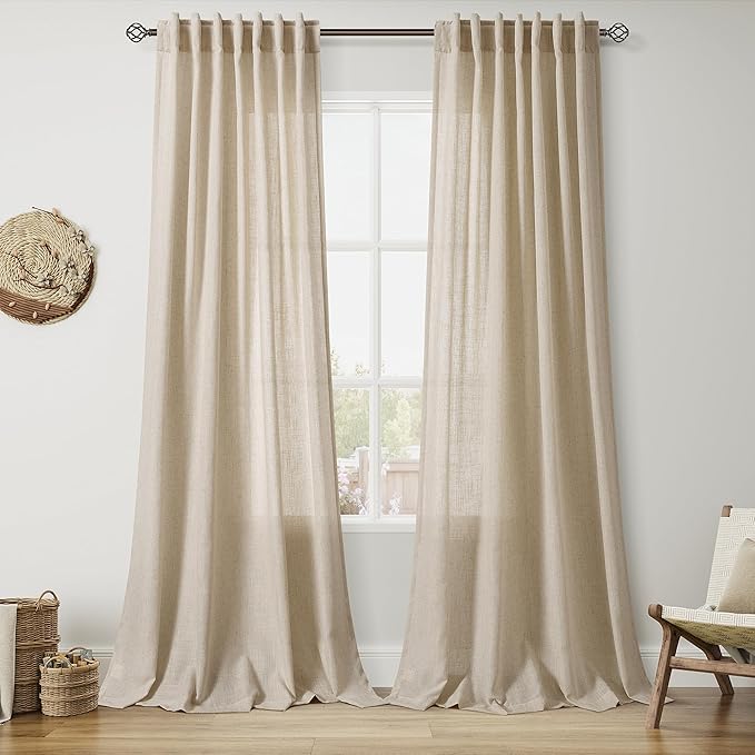 Taupe Burlywood Linen Curtains for Living Room 105 Inches Long Light Filtering Semi Sheer Curtain Back Tab Rustic Luxury Neutral Modern Farmhouse Decor Drapes for Bedroom Dinner Room 52x105, 2 Panels