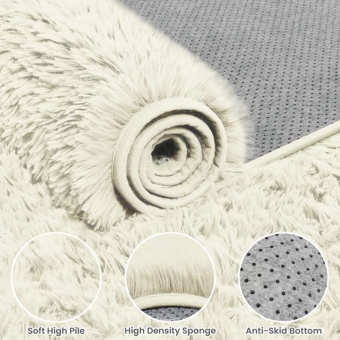 5x7 Area Rugs for Living Room Rug: Soft Fluffy Shag Cream White Rugs for Bedroom, Non-Slip Large Fuzzy Plush Rug Indoor Floor Carpet for Nursery Kids Boys Girl Room, Dorms, Playroom, Modern Home Decor