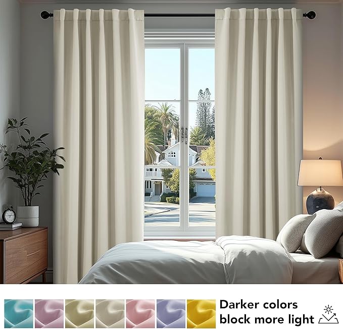 Deconovo Blackout Curtains, Thermal Insulated, W70 x L84 2 Panels, Back Tab, Machine Washable, Room-Darkening Drapes for Bedroom/Living Room Light Beige