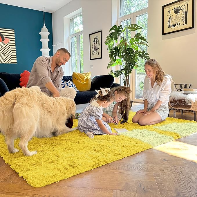 OLANLY 6x9 Machine Washable Large Area Rugs for Living Room, Bedroom, Soft Fluffy Shaggy Bedside Rug, Indoor Floor Carpet for Kids Girls and Boys, Dorms, Nursery, Home Decor Aesthetic, Yellow