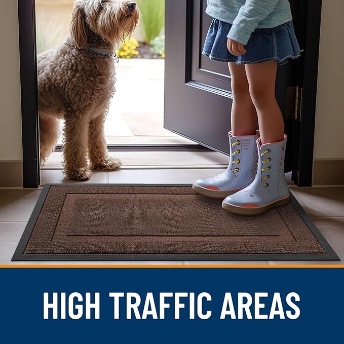 OLANLY Front Door Mat Indoor Outdoor Entrance, Waterproof All-Season, All-Weather Doormat, Sturdy Natural Rubber, Low Profile, Easy Clean Patio Porch Entryway Mat, 59x23, Chocolate Brown