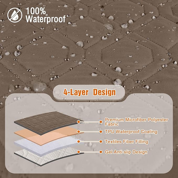 VANSOFY Waterproof Recliner Couch Covers, Sofa Covers 1-Piece Washable Reclining Sofa Cover Non-Slip Furniture Protector with Elastic Straps Pocket for Dogs, Pets(Brown,2 Seater)