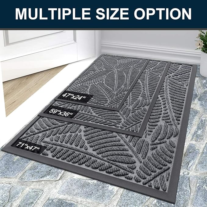 Colorxy Waterproof Doormat, Sturdy Natural Rubber Front Indoor Mat, Non Slip Low Profile Indoor Outdoor Door Mats, Stain and Fade Resistant Floor Mat, Easy Clean Patio Entrance Mat, 71''x47'', Grey