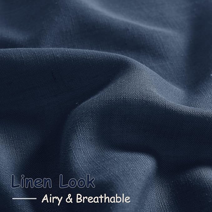 Denim Blue Linen Curtains 102 Inches Long Rod Pocket Back Tab Drapes 2 Panels Set for Living Room Sheer Light Filtering Semi Sheer Denim Blue Curtain 102 Length for Patio Sliding Glass Door 52x102