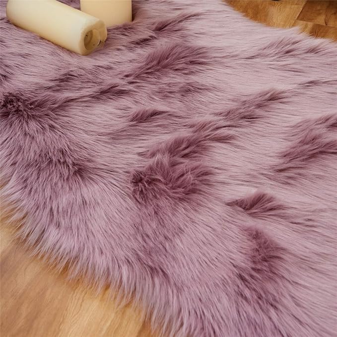 EasyJoy Ultra Soft Fluffy Shaggy Area Rug Faux Fur Rug Chair Cover Seat Pad Fuzzy Area Rug for Bedroom Floor Sofa Living Room (2 x 4 ft Rectangle, Light Purple)