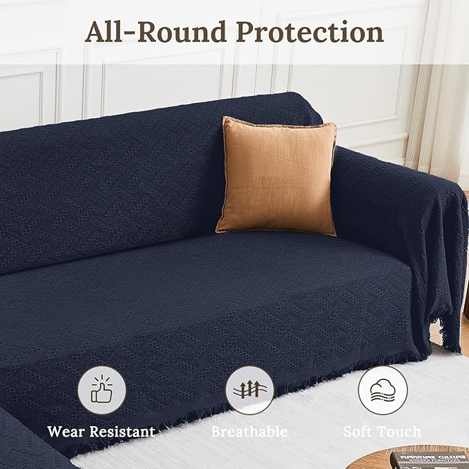 HOMERILLA Sectional Couch Covers for Sectional Sofa L Shaped Sofa Cover Blanket 2 Pieces L Shape Furniture Protector for Pets Dogs(Midnight Blue, XXX-Large)