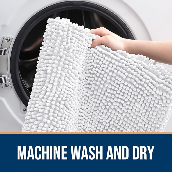 OLANLY Dog Door Mat for Muddy Paws 59x35, Absorbs Moisture and Dirt, Absorbent Non-Slip Washable Doormat, Quick Dry Chenille Mud Mat for Dogs, Entry Indoor Entryway Carpet for Inside Floor, White