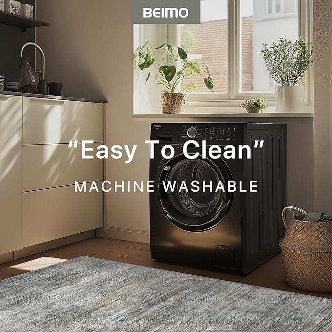 BEIMO Area Rugs 3x5 for Living Room Bedroom, Indoor Modern Abstract Machine Washable Rug, Small Soft Low Pile Floor Carpet with Non Slip Backing for Entryway, Ash Gray Brown