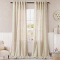 Extra Long Tan Beige Curtains 120 inch Length 2 Panels Set Back Tab Neutral Farmhouse Drapes Light Filtering Semi Sheer Linen Curtain 120 inches Long for Floor to Ceiling Window Patio Sliding Door