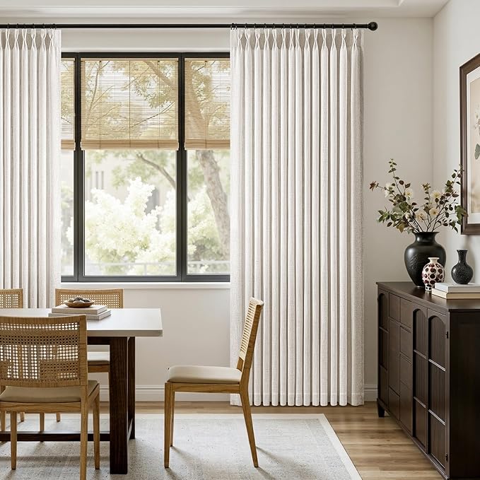 MIULEE Pinch Pleated Thick Linen Curtains 105 Inches Long 2 Panels for Living Room Bedroom, Pinch Pleat Drapes Back Tab Light Filtering Floor to Ceiling Semi Sheer Natural Farmhouse Window Curtains