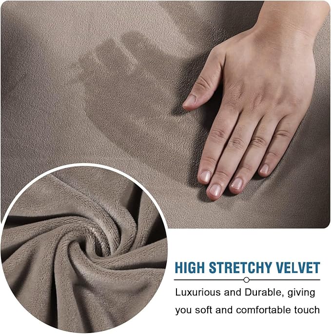 H.VERSAILTEX Velvet 4 Piece High Stretch Sofa Slipcover Cover Furniture Protector Form Fit Luxury Thick Velvet Extra Large Sofa Cover for 3 Cushion Couch Width Up to 105 Inch (XL Sofa, Taupe)
