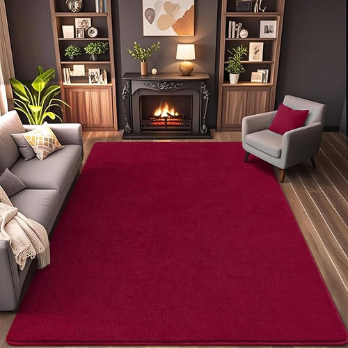 AROGAN Modern Shag Area Rug, 6x9 Feet Washable Bedroom Carpet, Plush Memory Foam Kids Girls Teens Room Low Pile Rug Decor, Wine Red