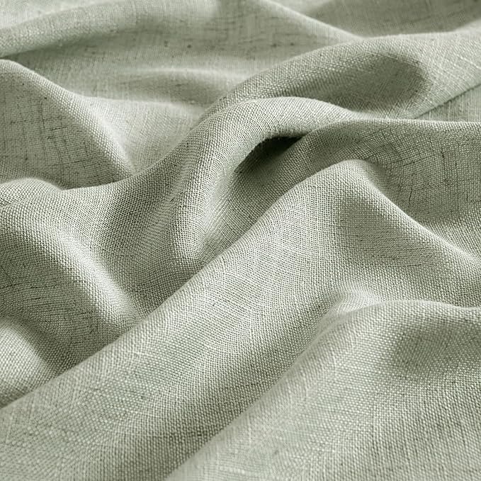 MIULEE Sage Linen Curtains 90 Inch Length 2 Panels for Bedroom Living Room,Green Soft Thick Linen Textured Window Drapes Semi Sheer Light Filtering Back Tab Rod Pocket Burlap Look Decor
