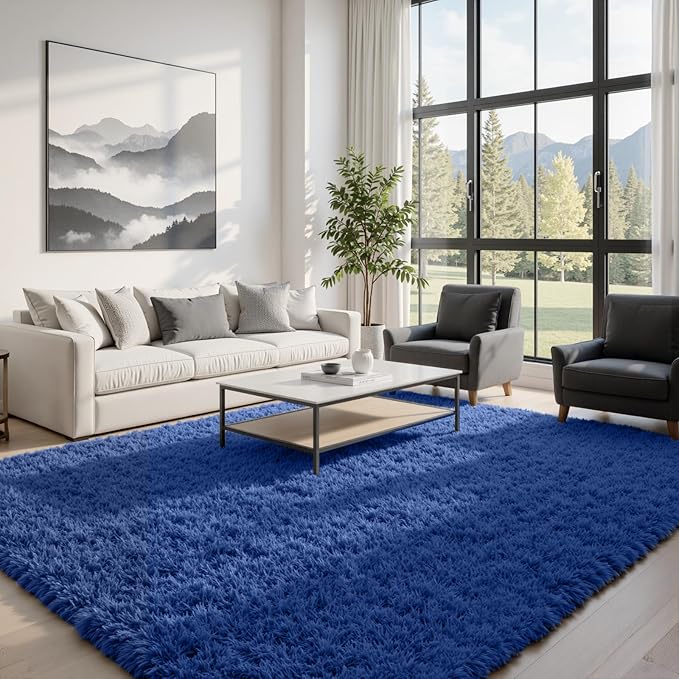 5x8 Area Rugs for Living Room: Soft Fluffy Shag Blue Rugs for Bedroom, Non Slip Large Fuzzy Plush Rug Indoor Floor Carpet for Nursery Kids Boys Girls Room, Dorms, Playroom, Modern Home Decor