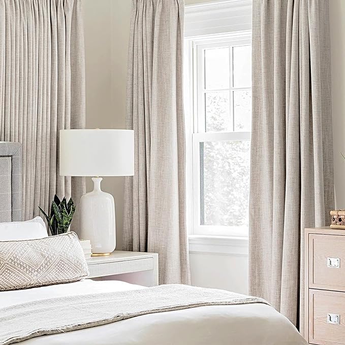 MIULEE 100% Blackout Linen Textured Curtains for Bedroom Solid Thermal Insulated Ivory Grommet Room Darkening Curtains & Drapes Luxury Decor for Living Room Nursery 52 x 72 Inch (2 Panels)
