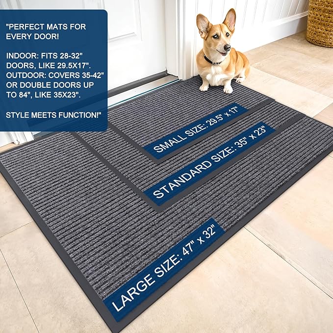 OLANLY Front Door Mat Indoor Outdoor Entrance, Waterproof Heavy Duty Doormat, Fade Resistant, Low Profile, Easy Clean Patio Porch Welcome Floor Mats for Entry, 47x30, Grey