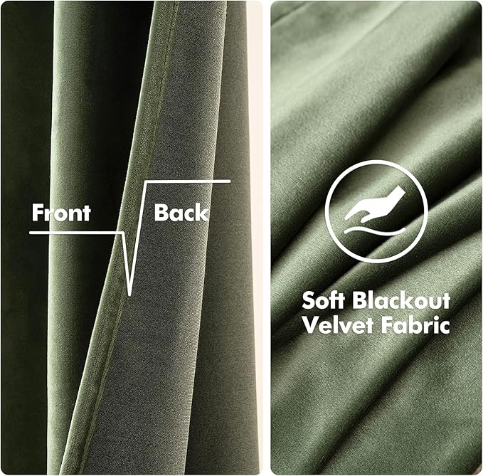 MIULEE Velvet Curtains Olive Green Elegant Grommet Curtains Thermal Insulated Soundproof Room Darkening Drapes for Classical Living Room Bedroom Decor 52 x 94 Inch Set of 2