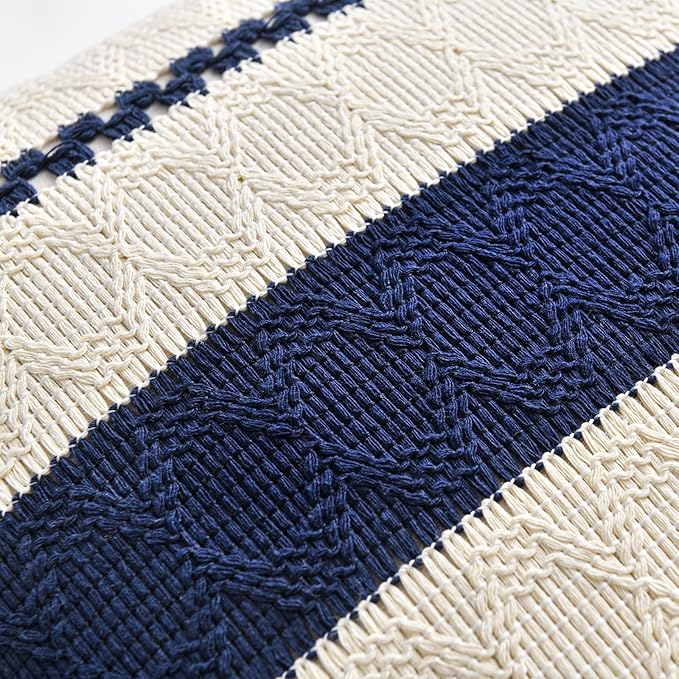 Fancy Homi Set of 1 Navy Blue Big Decorative Throw Pillow Covers 24x24 Inch for Couch Bed Sofa Living Room, Aesthetic Modern Organic Farmhouse Home Decor, Soft Cotton Woven Textured Cushion Case