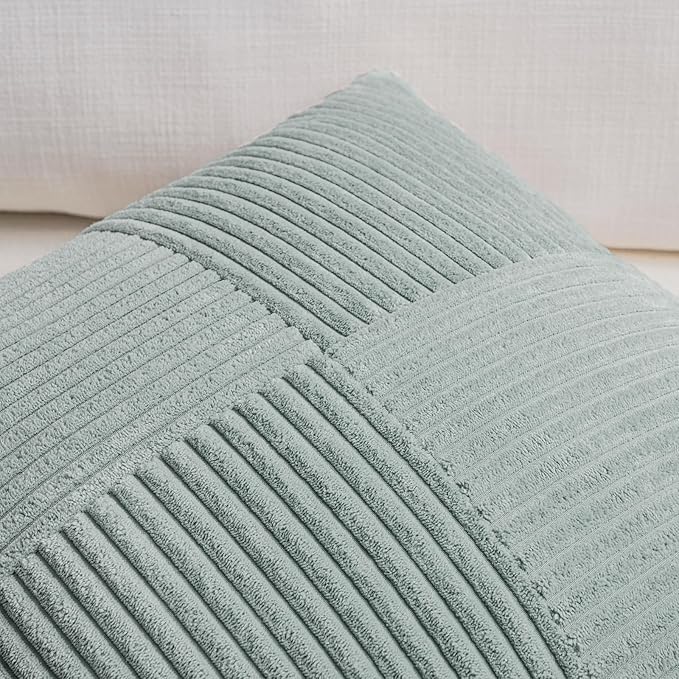 Fancy Homi 2 Packs Grey Blue Lumbar Decorative Throw Pillow Covers 16x28 Inch for Living Room Couch Bed, Rustic Farmhouse Boho Home Decor, Soft Striped Corduroy Rectangle Accent Cushion Case 40x70 cm