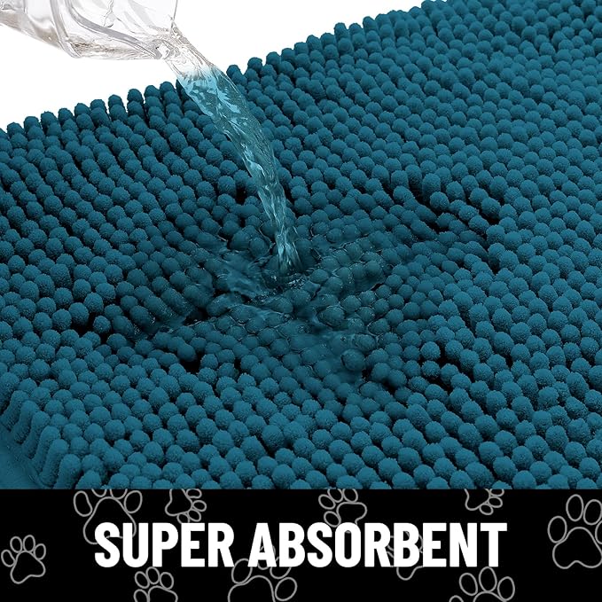 Smiry Dog Door Mat for Muddy Paws, Absorbent Dirt Trapper Non Slip Quick Dry Washable Chenille Mat for Mud Dogs, Entry Rug for Indoor and Outdoor (48x30 Inches, Atlantic Blue and Black)