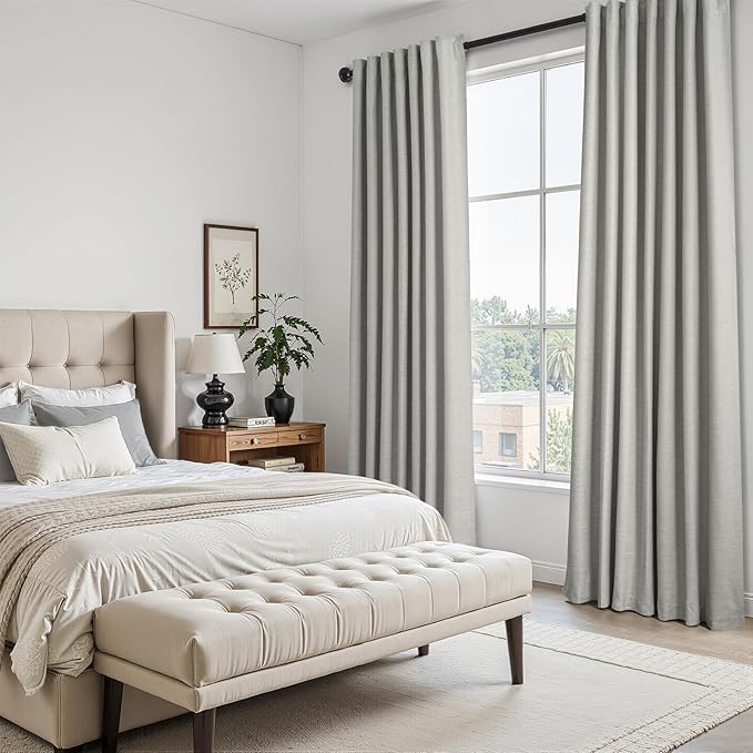 Topfinel 102 Inches Long Linen Blackout Curtains for Bedroom Living Room 100% Black Out Thermal Insulated Ring Hooks Room Darkening Drapes Dark Grey Curtain with Back Tab Rod Pocket 52x102 2 Panels