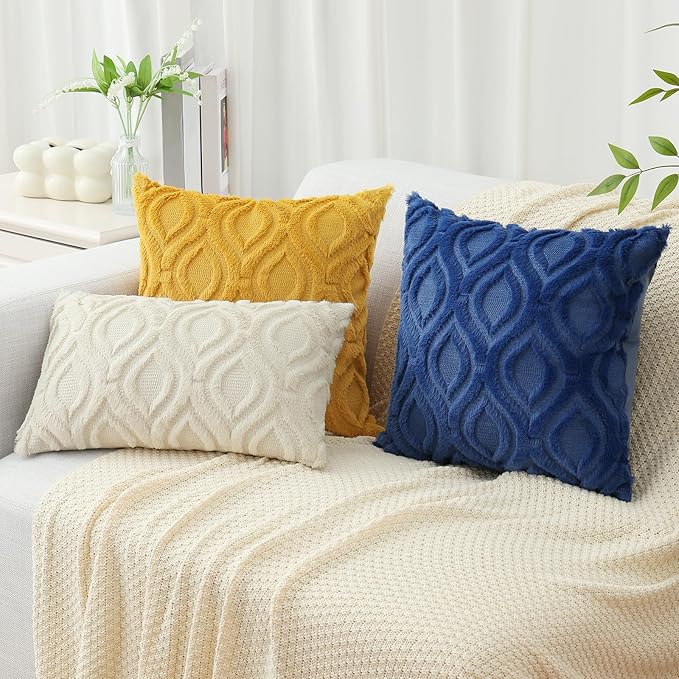 decorUhome Throw Pillow Covers 26x26 Inch Set of 2, Soft Plush Faux Wool Dark Blue Solid Couch Pillow Covers, Accent Euro Sham Farmhouse Neutral Square Pillow Cases for Sofa Bed Living Room