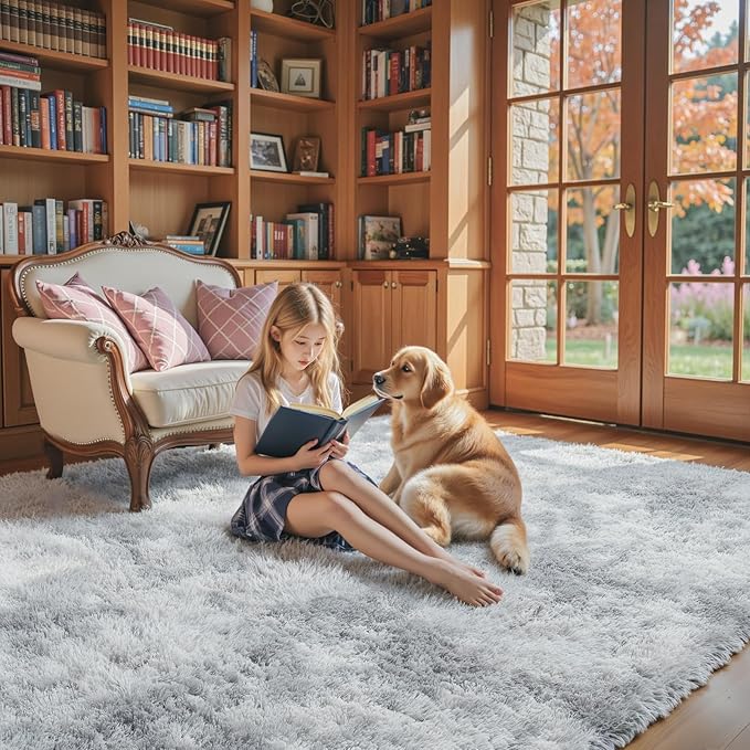 Rugs for Living Room 6x9, Alfombras para Salas Shag Large Plush Soft Area Rug, Shaggy Carpets for Bedroom, Kids Boys Girls Home Decor Aesthetic (Light Grey Tie-Dyed, 6x9 Feet)