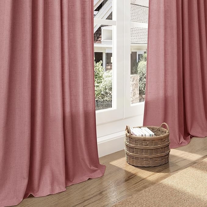 Canyon Rose Linen Curtains 102 Inches Long Rod Pocket Back Tab Drapes 2 Panels Set for Living Room Sheer Light Filtering Semi Sheer Dusty Rose Curtain 102 Length for Patio Sliding Glass Door 52x102