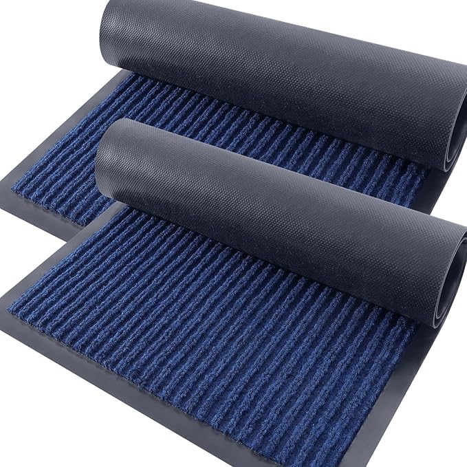 OLANLY Front Door Mat Indoor Outdoor Entrance, 2-Pack 71 x 23 Inch, Waterproof Heavy Duty Doormat, Fade Resistant, Low Profile, Easy Clean Patio Porch Welcome Floor Mats for Entry, Blue