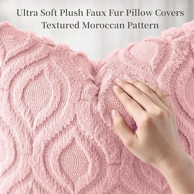 decorUhome Throw Pillow Covers 24x24 Inch Set of 2, Soft Plush Faux Wool Pink Solid Couch Pillow Covers, Accent Euro Sham Farmhouse Neutral Square Pillow Cases for Sofa Bed Living Room