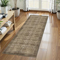 Washable Area Rug 2'6'' x 8' Vintage Traditional Persian Mat - Foldable Distressed Non-Slip Machine Washable Carpet for Living Room Bedroom Kitchen Home Decor - Mocha and Taupe
