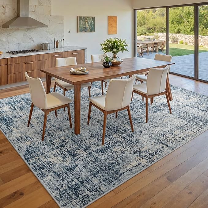 6x9 Area Rugs for Living Room Washable Rug: Anti-Skid Abstract Modern Living Room Rug Soft Thin Carpets Indoor Floor Non-Shedding Carpet for Bedroom Dining Farmhouse Nursery Home Office Blue Gold