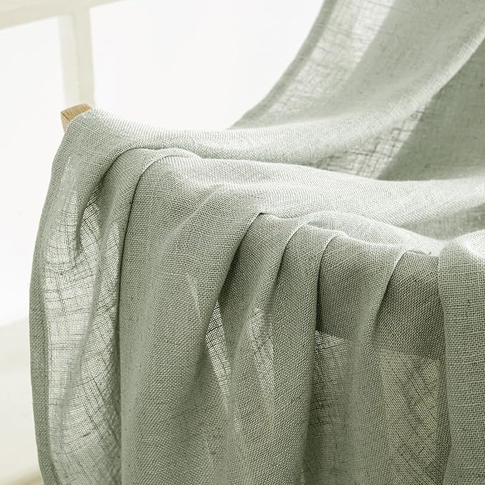 MIULEE Sage Linen Curtains 84 Inch Length 2 Panels for Bedroom Living Room,Green Soft Thick Linen Textured Window Drapes Semi Sheer Light Filtering Back Tab Rod Pocket Burlap Look Decor