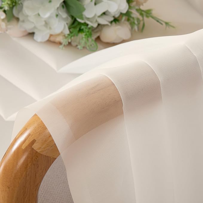 Simplebrand Cream Sheer Curtains 84 Inches Long, Light Filtering Rod Pocket Solid Color Window Sheer Curtain Panels, Elegant Curtains & Drapes for Living Room, Bedroom 2 Panels, 59" W x 84" L